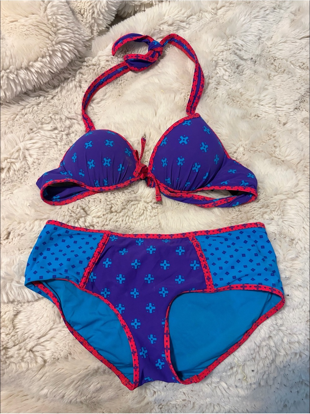 Marc by Marc Jacob’s Size PS Purple & Blue Two-Piece Bikini with Pink Trim